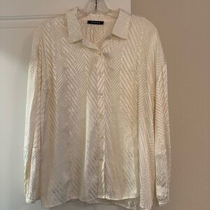 Eleven 22 off-white shimmery button down blouse.